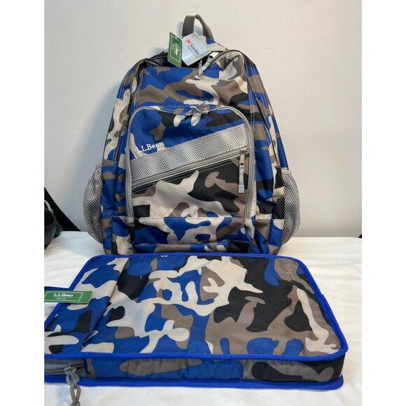 L.L.Bean Kids Camo Backpack & Laptop Sleeve Set With Reflective Details - Picture 1 of 9